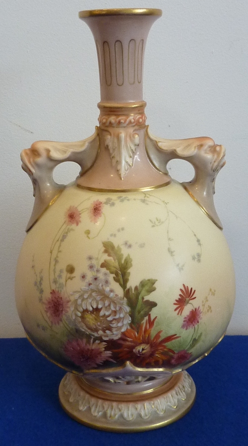 A Royal Worcester two-handled blush porcelain Vase beautifully decorated in enamels with floral