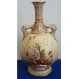 A Royal Worcester two-handled blush porcelain Vase beautifully decorated in enamels with floral