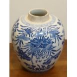 A Kangxi style Chinese porcelain ovoid shaped Vase decorated in cobalt blue with flowers/peony etc.