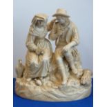 A late-19th century porcelain Figure Group of two field workers resting from cutting corn;