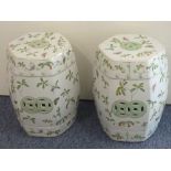 A pair of Chinese hexagonal barrel-shaped pottery Garden Seats,