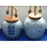A matched pair of 19th century Chinese porcelain Ginger Jars (now fitted for electricity),