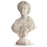 AUGUSTIN COURTET (1821-1891)Jeune femme en busteMarbre blanc.Signée A. Courtet et daté 59 à l'