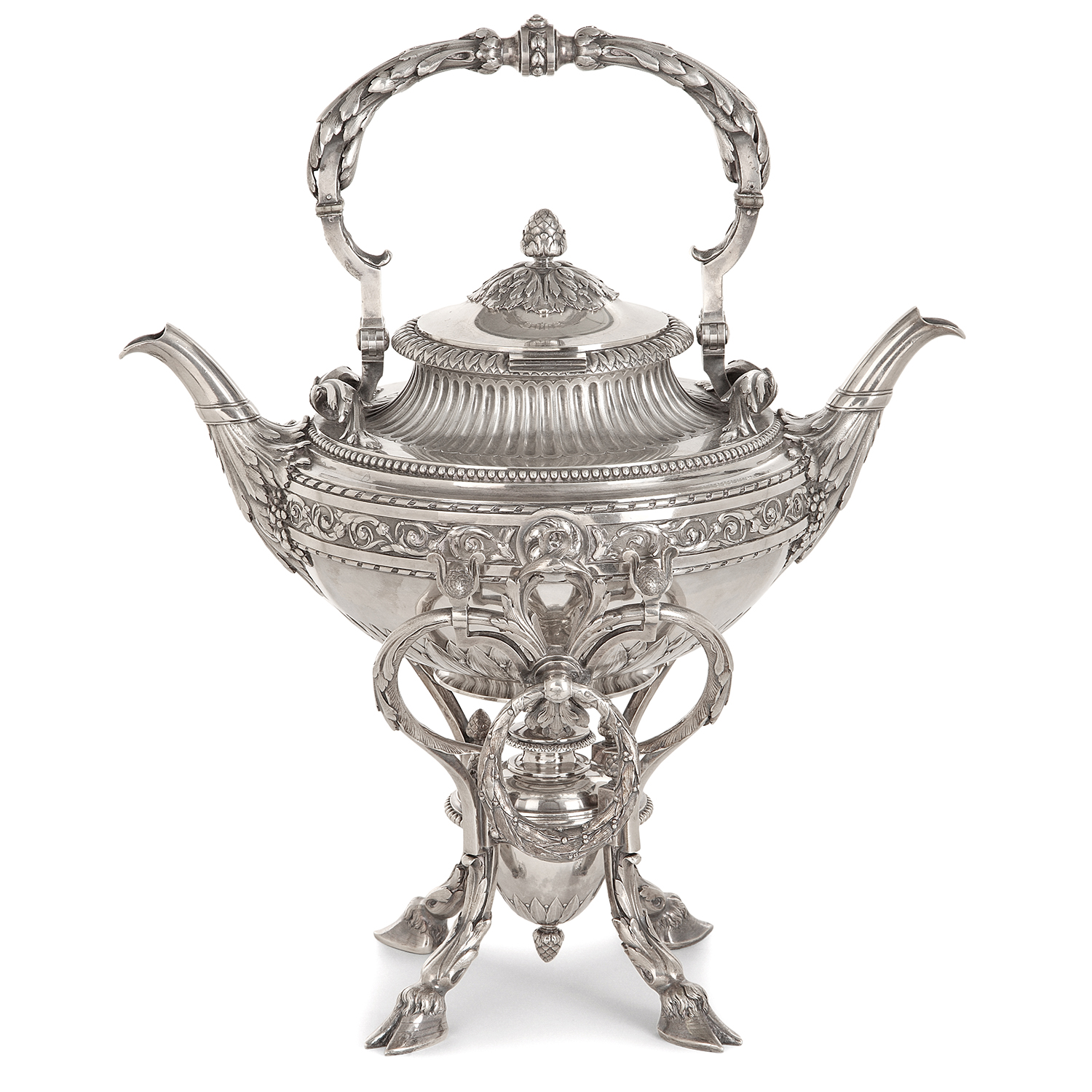 BOUILLOIRE, SON RÉCHAUD ET SA LAMPE EN ARGENT 950/1000e, ORFÈVRE ÉMILE FROMENT-MEURICE, PARIS, FIN - Bild 2 aus 3