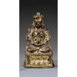 STATUETTE D'AMITAYUSen bronze laqué et doré, représenté assis en vajrasana sur un socle lotiforme,