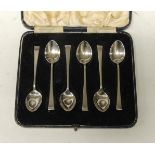 A cased set of six silver teapoons, Sheffield 1937