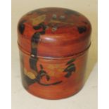 A small early 20th Century Japanese lacquer container and cover painted with dragon fly, flower