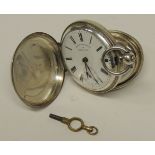 A silver hunting cased key wound pocket watch "The Brunswick" for Robert Reid, having white enamel