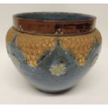 A Royal Doulton stoneware jardiniere by Ethel Beard with floral and impressed gilt decoration on a