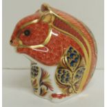 A Royal Crown Derby paperweight squirrel, gold stopper, 9cms high ++good