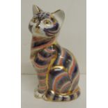 A Royal Crown Derby Imari paperweight, seated cat, gold stopper, 12.5cms high ++good condition