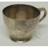 A silver Christening cup with engraved inscription, Birmingham 1915, approx 4.7oz