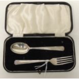 A cased silver Christening spoon and fork, approx 1.2oz