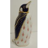 A Royal Crown Derby paperweight Penguin with gold stopper, 14cms high ++good condition