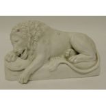 A Copenhagen parian ware figure of the Lion of Lucerne, with blue factory mark and impressed "