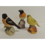 Three Royal Worcester porcelain figures of birds, all with matt finish - Redstart, 11cms high ,