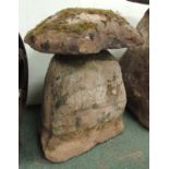 A 19th century sandstone staddle stone, approx. 62cm high (piece missing from top).