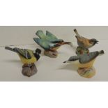 Four Royal Worcester porcelain figures of birds, matt glaze - Nuthatch 7.25cms high; Sparrow 8cms