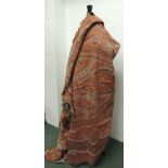 A large Victorian woven wool Paisley Kashmir pattern shawl in bold pattern of orange, cream, black