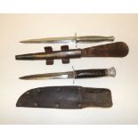 A WWII period dagger by William Rodgers, Sheffield having white metal pommel and leather grip,