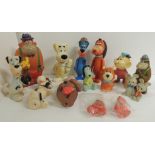 Fourteen vintage rubber "squeezy" figures including Magilla Gorilla, Huckleberry Hound, Pixie and