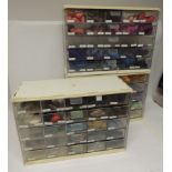 Three Anchor plastic shop cabinets of plastic drawers, each drawer divided and containing assorted