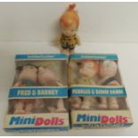 Knickerbocker Mini Dolls - Pebbles and Bamm Bamm in original box and Fred & Barney in original box