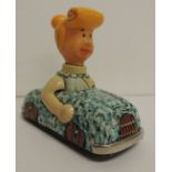 The Flintstones - a Marx tinplate and rubber friction drive Wilma in car, 9.5cms high ++good