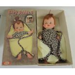 An Ideal Baby Pebbles Flintstones doll wearing leopard print suit and with blanket, in original box,