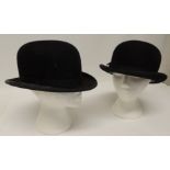 A Dunn & Co gents black bowler hat, 20cms x 16cms, in box together with another black bowler hat,