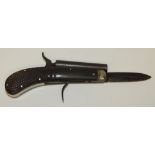 An unusual late 19th Century combination penknife percussion pistol, the single barrel mounted on