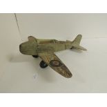 WWII Prisoner of War made toy Spitfire, constructed from wood with plastic cockpit cover and painted