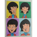 PATRICK OWSLEY - original artwork of the four Beatles: John, Paul, George and Ringo, unframed, 18.