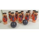 Fred Flintstone skittles - 10 small plastic figures and two balls c.1960's, figures 14cms high