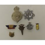 Badges - an Auxiliary Fire Service badge; Post Office Union; Colemans Mustard Club; The Boys Brigade