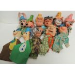 A collection of vintage Hanna Barbera character glove puppets all with moulded rubber heads,