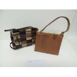 A Jane Shilton brown lizard skin handbag together with another handbag (2)