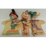 IDEAL TOY CORP vintage 1960's hand puppets with moulded vinyl heads and printed cloth bodies -