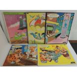 Five Whitman Frame-Tray Puzzles: The Flintstones (2); Space Kidettes; Huckleberry Hound and The