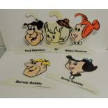 THE FLINTSTONES - five colour printed clothes hangers in the form of characters Wilma, Fred,