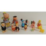 Two Marx small plastic ramp walking toys - Yogi Bear and Huckleberry Hound, Fred Flintstone and