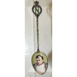 An 800 standard silver and enamel "Waterloo Napoleon" commemorative teaspoon, early 20th Century ++