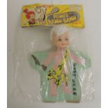 A c.1964 Ideal Bamm-Bamm hand puppet with moulded rubber head in original packaging, puppet 26cms