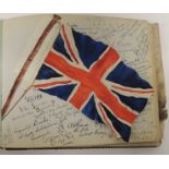 An Edwardian Autograph book containing hand written verse, drawings, watercolours, pressed leaves