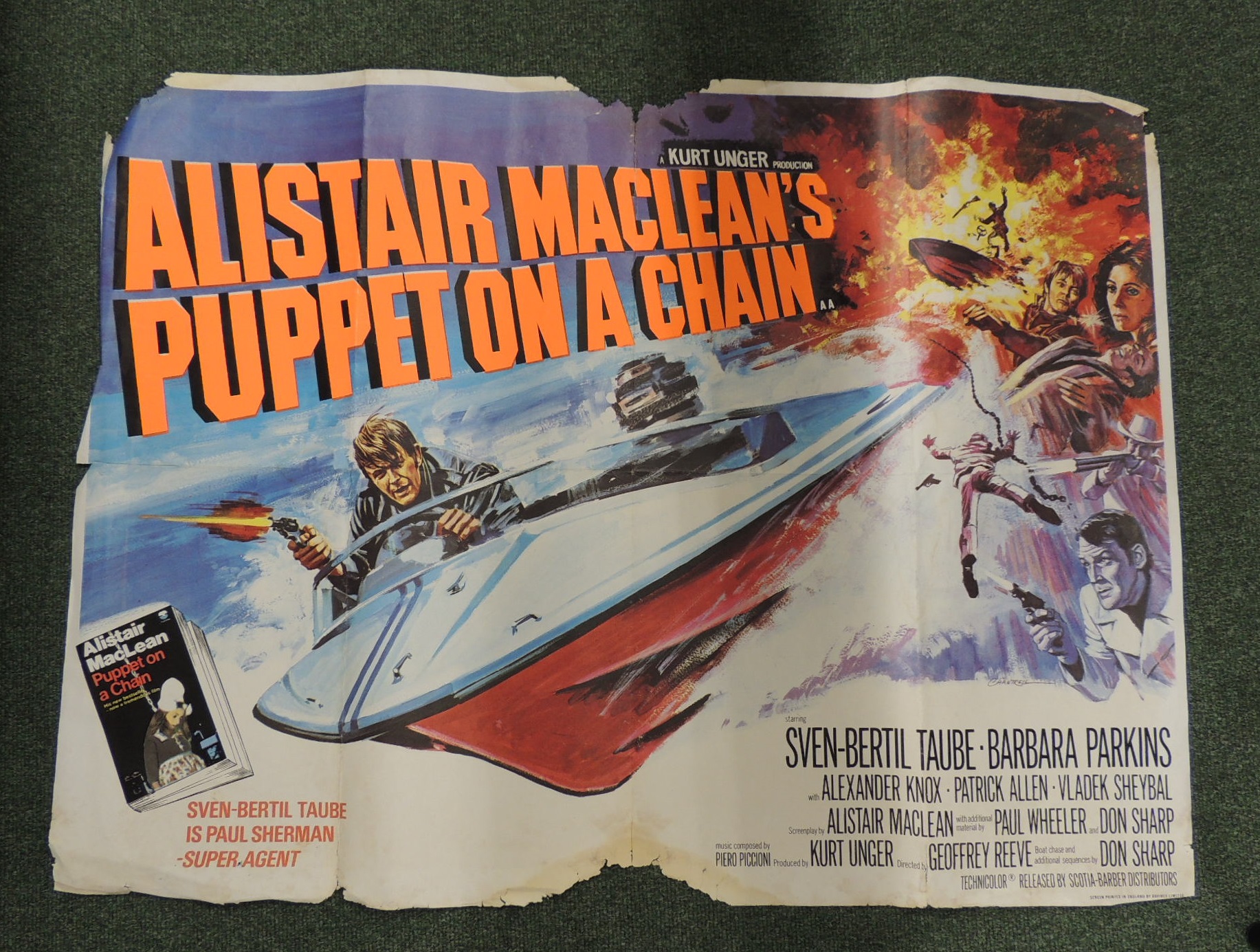 Original British quad film posters: Alistair Macleans Puppet on a Chain, Kurt Unger Production (damp
