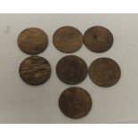 GEORGE V - Penny: 1914, 1915, 1916, 1917, 1919, 1920 & 1921, all ef plus (7)