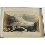 A late 19th Century album of photographs, mainly Continental views including the Rhone Glacier;