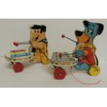 Two Fisher Price pull along "Zilo" toys - Huckleberry Hound and Fred Flintstone, 20cms high (2)