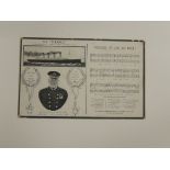 A Titanic memorial postcard with image of the ship and Captain with hymn "Nearer My God to Thee",