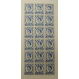 GREAT BRITAIN - 1958 - 65 4d light SG 576 vertical block x18 with vertical pre-printing paper crease